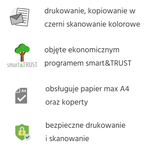 Drukowanie kopiowanie czarno-białe , skanowanie kolorowe, duplex, urządzenie poleasingowe, odnowione przez autoryzowany serwis, A4, bezpieczny druk